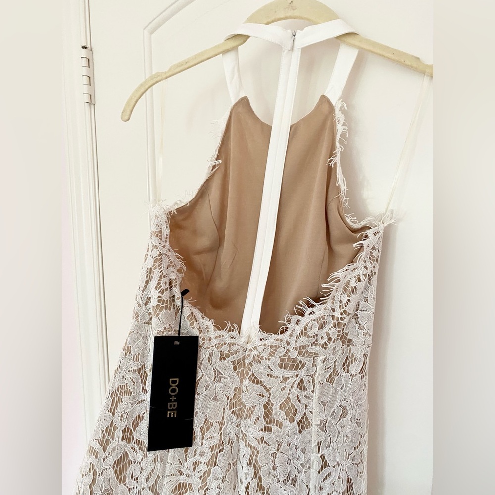 Do+Be White Lace Backless High-low Dress- Women’s M